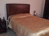 queen size tempurpedic mattress and box springs, leather head board 