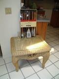 Wicker table with glass top - new BBQ tool set