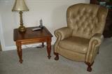 Gorgeous leather recliner with tufted back and claw feet; side table. La-Z-Boy.