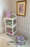 Antique Pottery, Like New Towels, Wicker Shelving
