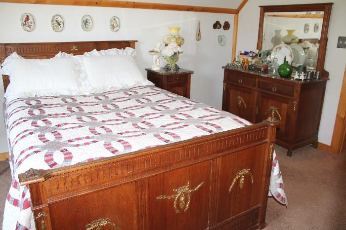 Eastlake bed and dresser and 2 nightstands.