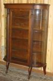 Oak Curved Glass China Cabinet w/Claw Feet