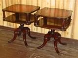 Super Pair of Mahogany Lamp Tables w/Red Leather Tops