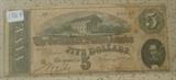 1864 $5.00 Confederate Note (Lots More Currency Not Shown)