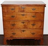 Lot#1055, AMERICAN FEDERAL CHERRY CHEST, C. 1800 H 35" W 36"Four long drawers, raised on bracket feet. Original old back boards, dovetail drawers. D20".