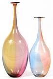 Lot#1079, KJELL ENGMAN (1946-) FOR KOSTA BODA PASTEL GLASS VASES, TWO, H 11 1/2" & 14"Signed and numbered 48838 and 48839, respectively.  Kjell Engman, Swedish, born 1946.