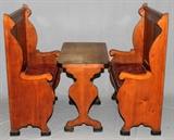 Lot#1169, OAK PUB TABLE & SET OF BENCHES (2), C. 1910/Set of 3 pieces includes two high back benches, H.48" x 43" x 17", and a table, H.30" x 38" x 20".