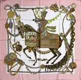 Lot#1337, HERMES 'LE TIMBALIER' SILK SCARF, 35" X 35"Labeled within print: Hermes Paris. Retailed by Bonwit Teller.