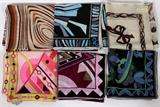 Lot#1342, EMILIO PUCCI SILK SCARVES, SIX, W 17"-35" SQUARE/Including five silk scarves, two of which are chiffon, and one cotton scarf. Measuring  W. 35" x 35", W. 34" x 34", and W. 17" x 17". All labeled within print: Emilio.