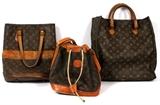Lo#1358, LOUIS VUITTON MONOGRAM CANVAS TOTES (2) & A NOE BAG, THREE//Including one shopper tote, measuring W. 14, one tote measuring W. 13", 20" to the handles, together with one Noe bag, measuring W. 10", 20" to the handles. Grouping also includes monogrammed canvas coin purse.