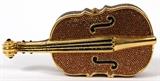 Lot#1362, JUDITH LEIBER VIOLIN MINAUDIERE, W 7 1/2"Full bead violin in shades of brown and black, push button opens to gold leather lining. Stamped: Judith Leiber, New York. Measures W. 7 1/2" x 3 1/2" (22" to the chain shoulder strap).