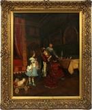 Lot#2009, HENRI CHANET (FRENCH,19/20TH CENTURY), OIL ON CANVAS, H 31, W 17"Depicts an interior scene with a mother and two daughters, signed lower right.  Elaborate gilt wood and gesso frame.  31 1/2" x 17".
