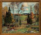 Lot#2020, ALDRO T. HIBBARD (AMERICAN 1886-1972), OIL ON CANVAS, OCTOBER LANDSCAPE CAPE ANN, MASS., H 30", W 36//Essex, Mass.; signed lower right; framed.
