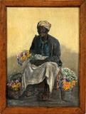 Lot#2021, ELIZABETH O'NEILL VERNER (AMERICAN, 1883-1979), PASTEL ON SILK, H 16", W 12", FLOWER SELLER//African American flowers seller. Framed.