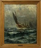 Lot#2023, ROBERT B. HOPKIN (SCOTTISH/AMERICAN 1832-1909), OIL ON CANVAS, "A RACE HOME", H 30", W 24"