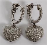 Lot#2083, 2.20CT DIAMOND HEART DANGLE EARRINGS, PAIR, L 3/4"14kt white gold heart form dangle earrings, featuring 2.20 carats of round diamonds. Measuring L. 3/4", with a total approximate weight of 4.8 grams.
