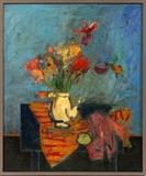 Lot#2101, RICHARD JERZY (AMERICAN 1943-2001), OIL ON BOARD, H 35" W 29" FLOWERS//Signed on reverse; framed.