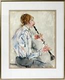 Lot#2103, RICHARD JERZY, WATERCOLOR 1970 H 18" W 15" MAN WITH FLUTE//Signed and dated 1970. Framed size is 25" x 21".