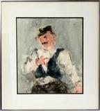 Lot#2104, RICHARD JERZY, WATERCOLOR H 18" W 16" MAN WEARING HAT/Framed size is 27" x 25".