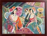Lot#2149, ISAAC MAIMON (1951-), ACRYLIC ON CANVAS, 30" X 40", 'CROWDED CAFÉ'Signed lower left, framed.  Certificate on the reverse for N. Isen of Philadelphia, Pennsylvania.  Isaac Maimon, French/Israeli, born 1951.