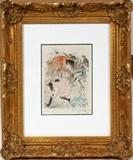 Lot#2156, LOUIS ICART, COLOR ETCHING, H 7.75", L 6", "STAGECOACH"Louis Icart [French, 1888-1950].  From the "La Nuit et le Moment" suite.  Signed lower right, framed and matted under glass.  Framed size H 16.5", L 15.75".