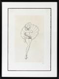 Lot#2159,AL HIRSCHFELD (AMERICAN 1903-2003), ETCHING, H 20", W 13", "MARILYN MONROE WITH PARASOL"19 5/8" x 12 5/8" plate size; 25 3/4" x 18" floated paper size; pencil signed; #7/150; framed.