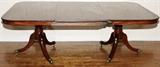 Lot#2186, REGENCY STYLE ANTIQUE MAHOGANY BANQUET TABLE, EXTENDS TO L 11' WITH 4 LEAVES, 27", 29" & 2 @ 12" Table is 52" x 54"; English.the two large leaves are made from one board each