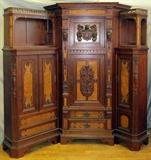 Lot#2191, GERMAN CORNER CABINET, C 1830//Left side piece is 73" tall and 30" wide. Center piece is 76" tall and covers 40" on each wall. Right side piece is 73" tall and 13" wide.