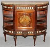 Lot#2198, LOUIS XVI STYLE MARBLE TOP CONSOLE, H 39", W 14", L 49 1/2"Having porcelain medallions accenting the upper and lower portions.