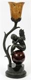 Lot#5, FIGURAL LAMP, H 28", W 9"Seated nude figure of an angel on a sphere, art glass tulip shade.