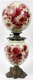 Lot#52, VICTORIAN GONE WITH THE WIND LAMP, 19TH C, H 28"Hand painted floral glass base and glass globe, brass fittings. Electrified. Dia 11".