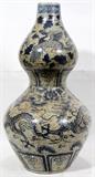 Lot#114, CHINESE PORCELAIN DOUBLE GOURD VASE, H 22", DIA 14"//Blue and white vase with phoenix bird, floral and dragon motifs.  Actual height is 22 3/8".  No apparent markings.