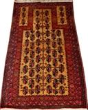Lot#193, AFGHANI BALUCH PRAYER RUG, W 3', L 4' 7"/having three borders, tan ground with geometric designs.