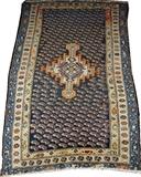 Lot#194, PERSIAN HAMADAN RUG, EARLY 19TH C., H 3' 4", W 5'2"//Blue ground with three outside borders with geometric floral designs, with a central geometric medallion with many geometric shapes throughout.