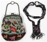 Lot#246, BEADED PURSE & NECKLACE, C. 1900, L 26"/Vintage necklace, L 26". Both circa 1900