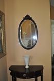 Hall table & mirror. Lenox vase.