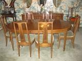 1964 DREXEL "TRIUNE" DINING TABLE (3 LEAVES) with 8 CHAIRS & SERVER