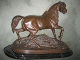 LARGE SIGNED P.J. MENE FRENCH BRONZE HORSE SCULPTURE ON MARBLE BASE