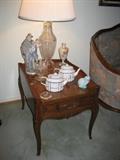 WATERFORD CRYSTAL LAMPS, LLADRO, LEEDS TEAPOTS, HEREND CAT, FRENCH STYLE LAMP TABLES