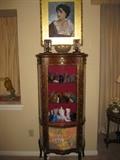 LOUIS XV STYLE VITRINE WITH GLASS SHOE COLLECTION....ANTIQUE FRENCH PAINTING