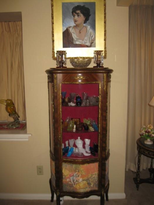 LOUIS XV STYLE VITRINE WITH GLASS SHOE COLLECTION....ANTIQUE FRENCH PAINTING