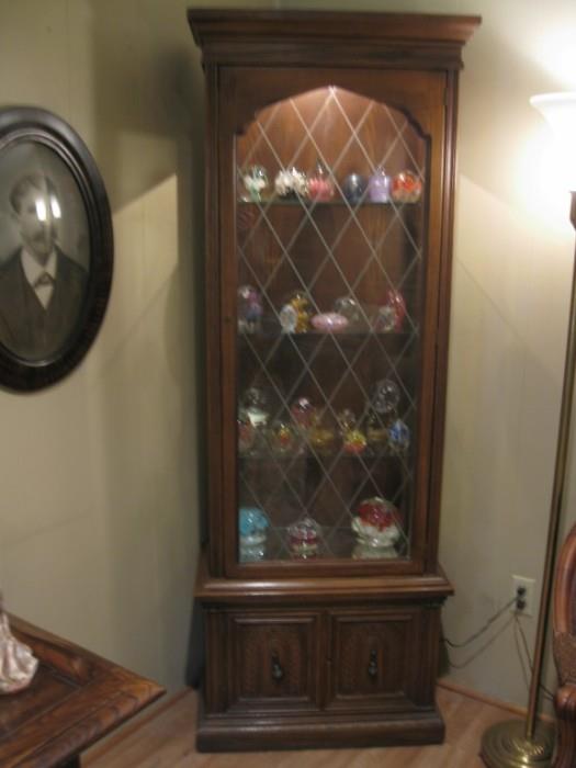 GUN CASE TURNED CURIO CABINET WITH PAPERWEIGHT COLLECTION