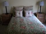 DOUBLE BED WITH IRON FRAME, 2 LEXINGTON "TOMMY BAHAMA" NIGHT STANDS
