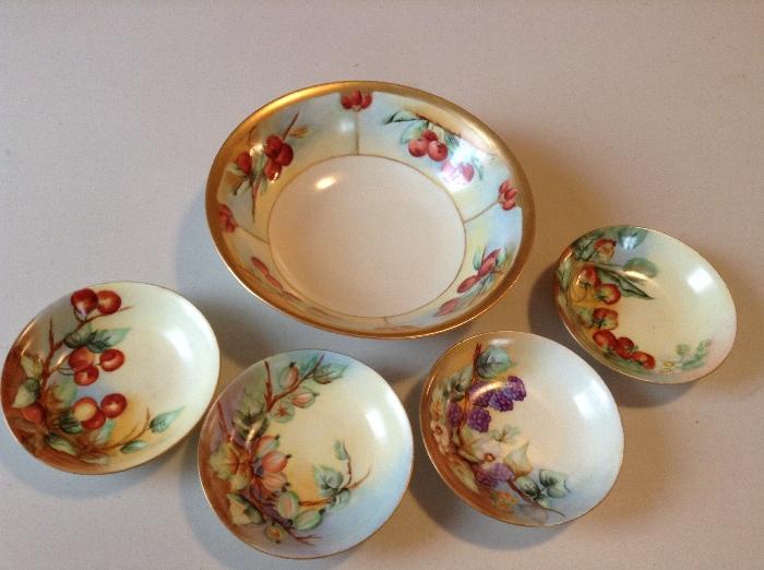 SIGNED C.HILL 1916 hand painted Salad bowl set