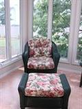 Hunter green wicker chair and ottoman