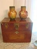 Roseville pair and a darling small chest