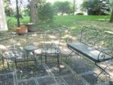 Antique wrought iron bench and chairs