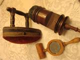 Wooden sewing clamps and a wood flat iron pincushion