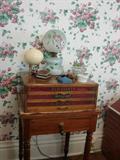 Spool cabinet on one drawer table