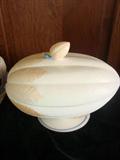 Early milk glass covered compote - with an acorn